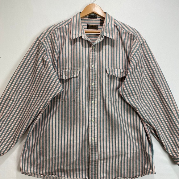 VTG Eddie Bauer Elkhorn Twill Striped Button Up Shirt Mens L Long Sleeve Outdoor - Picture 1 of 8